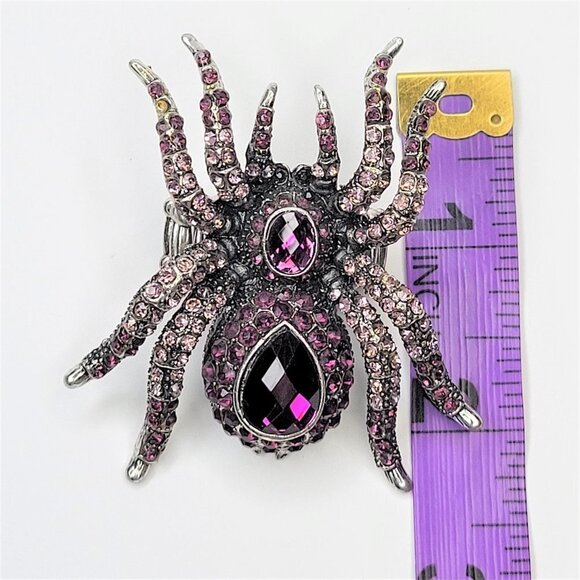 SPIDER Tarantula Pink Crystals Stretch Band Large Spider Charm Ring - Picture 5 of 12